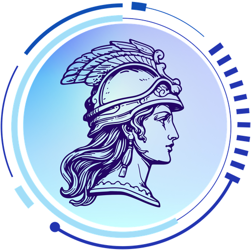 Athena’s helmeted profile inside a blue circular dial